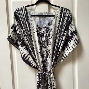 Unbranded black and white caftan dress with fabric belt, size large